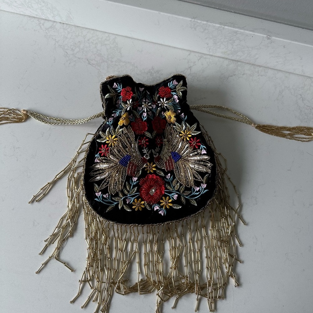 NEW Never Used Ramla Mumbai Black Velvet Multi-Colored Embroidered Beaded Bag - Picture 8 of 9